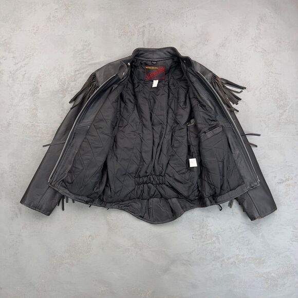 Vintage 1990s Leather 2000 Fringed Leather Jacket w/ Suede Detailing Women's M - Picture 4 of 6